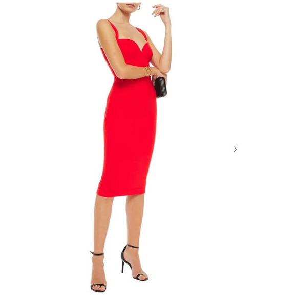 Victoria Beckham Red Crepe Knee Length Elegant Party Dress Fitted Women's US 6 - Picture 1 of 15